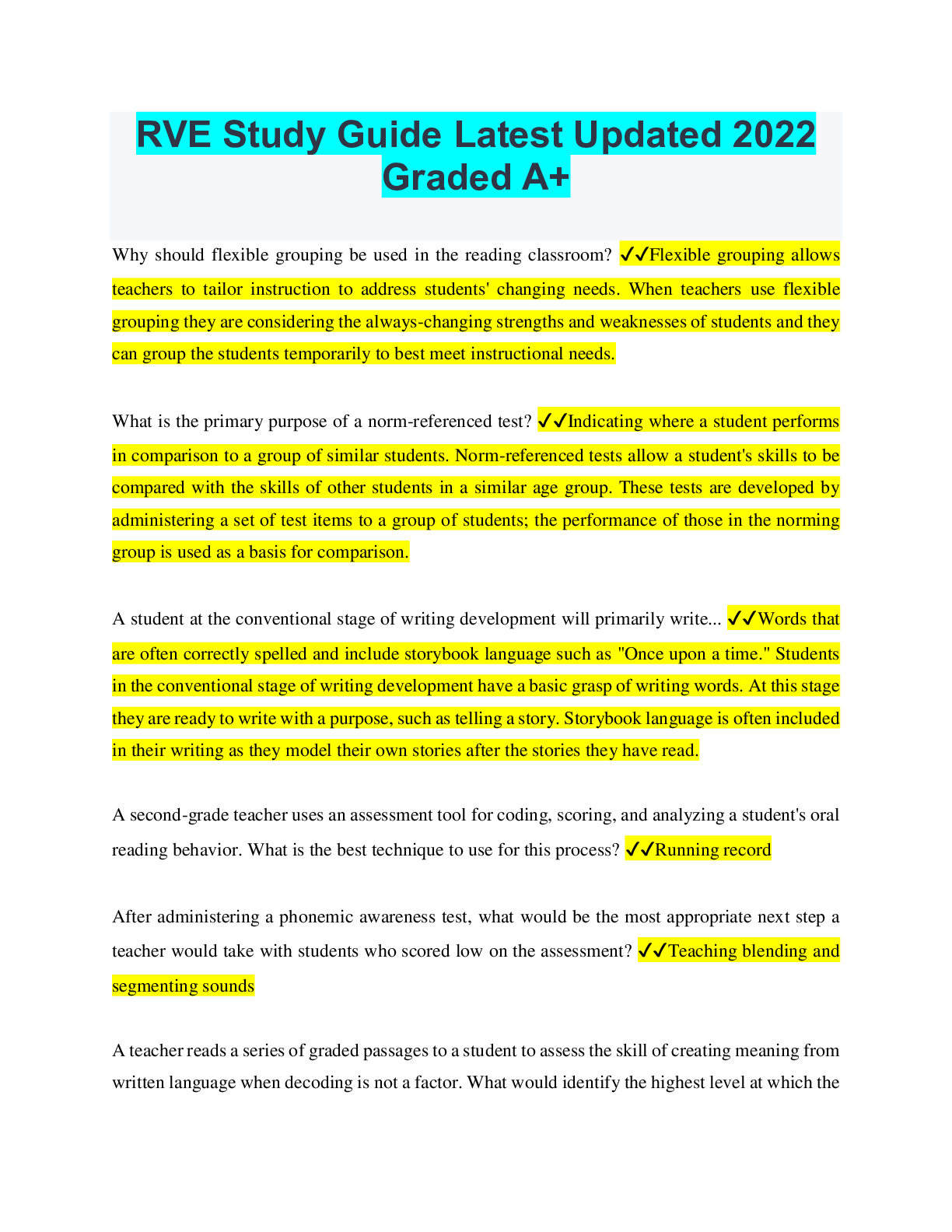 Preview image of RVE Study Guide Latest Updated 2022 Graded A+ document